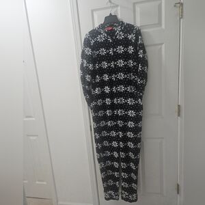 Family PJ Black and White Snowflake Fleece Onesie With Hood.